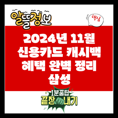 2024년 11월 신용카드 캐시백 혜택 완벽 정리: 삼성